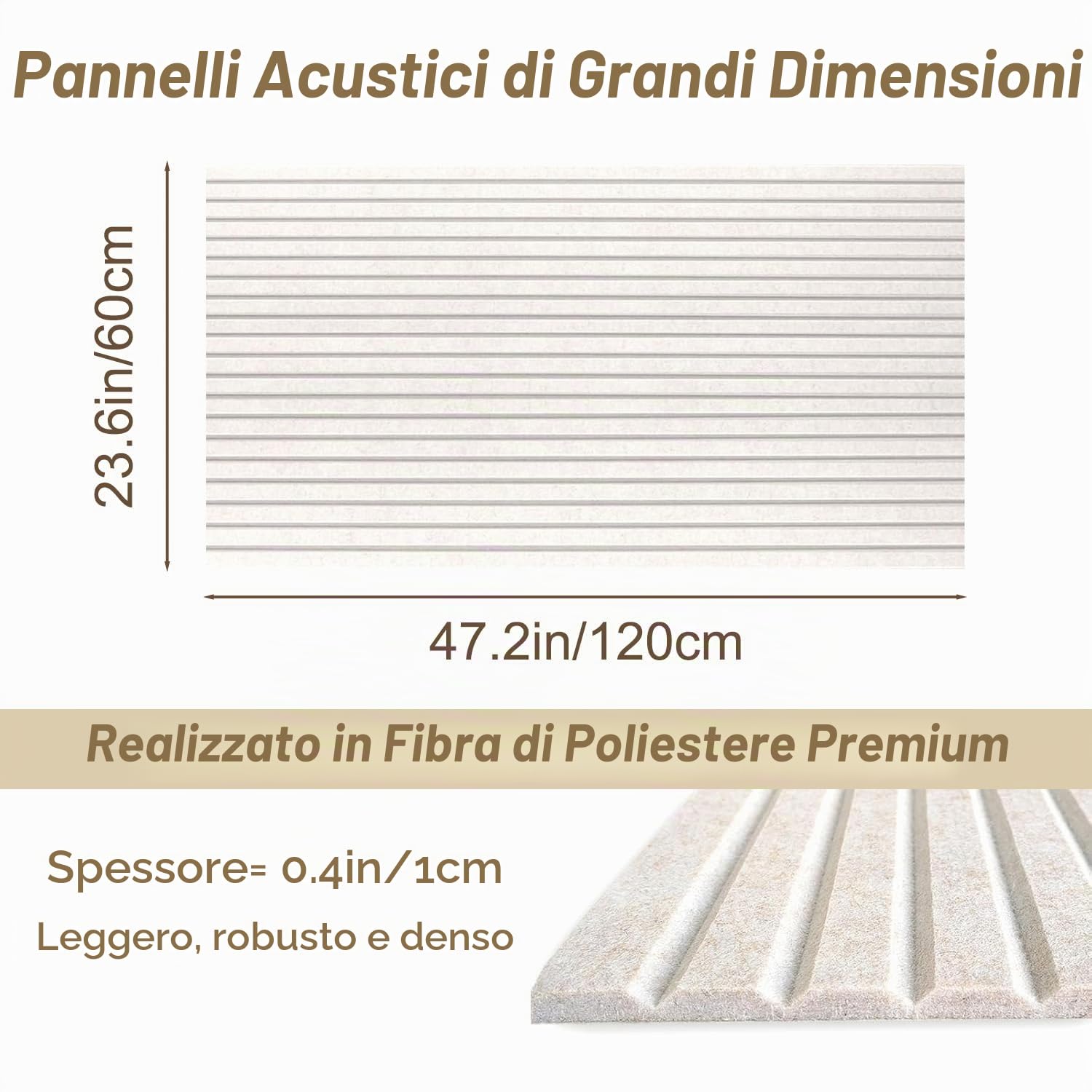 Acidea Confezione da 4 pannelli acustici grandi, 120 x 60 x 1 cm, autoadesivi, pannelli insonorizzanti da parete, in fibra di poliestere, con cancellazione del rumore, per pareti, soffitti, beige