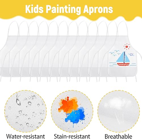 Miniatura 4 de Juego de 36 piezas de sombrero de chef y delantal para niños, delantales de pintura con bolígrafo de colores y plantillas de manualidades para