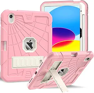 SIBEITU iPad 11th A16 2025/ 10th Generation Case for Kids Girls, Shockproof Rugged iPad 10th 10.9 Inch Case 2022 with Kickstand & Pencil Holder, 3-Layer Protective Cute 10 Gen Cover for Women, Pink