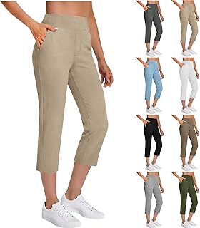 Womens Golf Capris Dressy Casual Stretch Elastic Waist Work Crop Pant with Pockets Summer Travel Workout Yoga Slacks