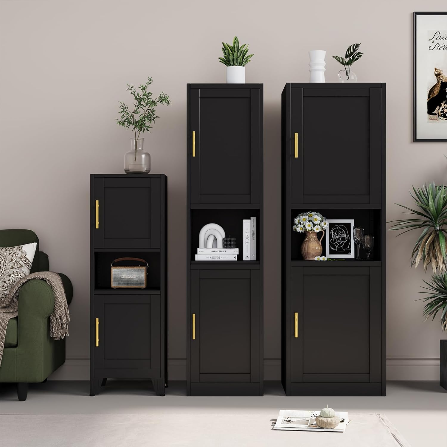 Tall Narrow Storage Cabinet, Metal Bathroom Cabinets, Pantry Cabinet with Adjustable Shelves, 67" Tall Freestanding Storage Cabinets for Bathroom, Kitchen, Home Office (2Doors-15.7" W, Black)