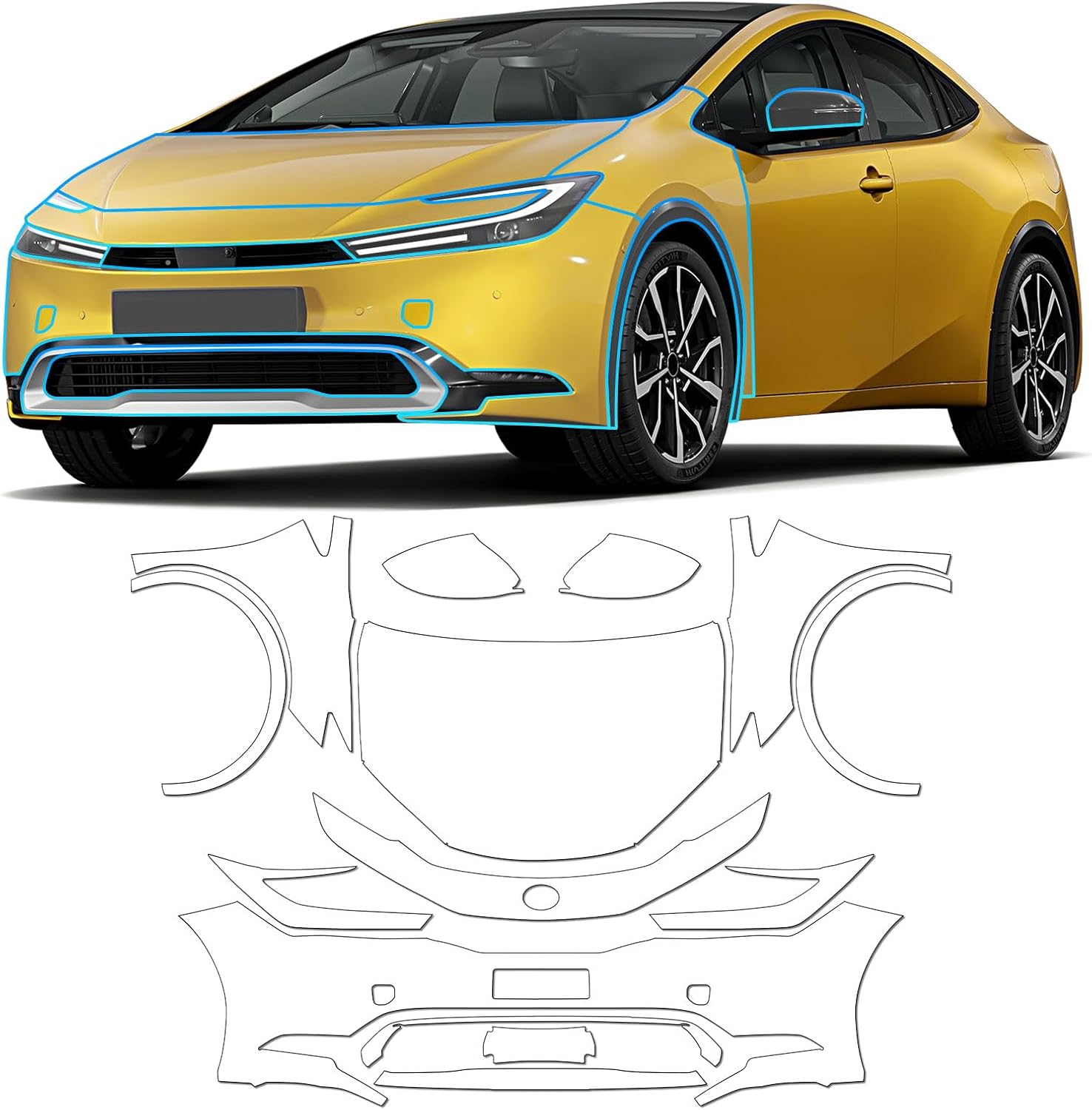 for Toyota Prius Prime 2024 2025 PPF Precut Paint Protection Film,Anti Scratch Self Healing Clear TPU,Front Hood Fender Kit Car Wrap Film for Toyota Prius Prime Accessories