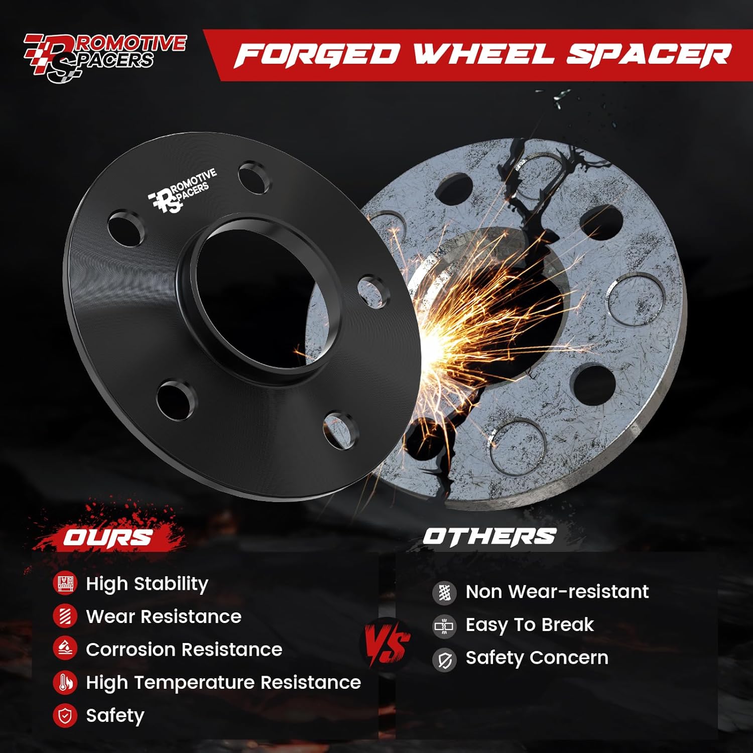 5mm Hub Centric w/Lip Wheel Spacers 5x114.3 (5x4.5), 64.1mm to 73mm Bore, for 5x114.3 Vehicles with 73.1mm Bore Aftermarket Wheels, Black (2PCS)