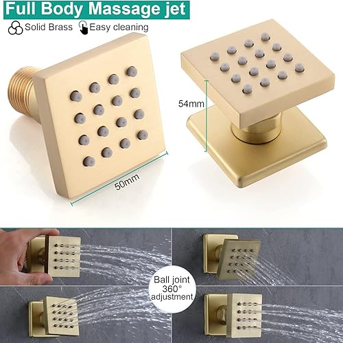 Miniatura 35 de Sistema de ducha de lluvia, cabezal de ducha de lluvia montado en la pared de 12 pulgadas con chorros corporales y ducha de mano, juego de grifo