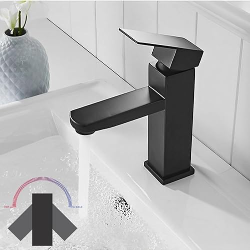 Miniatura 4 de Grifo de lavabo de baño negro mate, grifo de lavabo de baño de una sola manija, grifo cuadrado moderno de acero inoxidable 304
