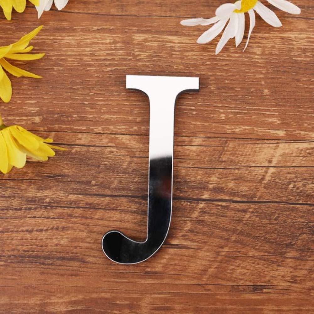 Freeas DIY Alphabet Letters,3D Acrylic Mirror Wall Stickers 26 Letters Heart & Shape Arbitrary Collocation Room Nursery Hanging Decor for Home Office Wedding Party (J)