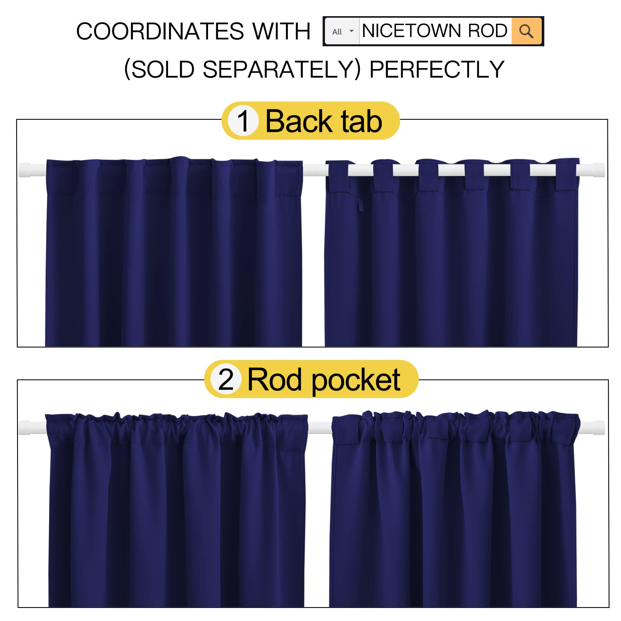 NICETOWN Vertical Blinds Window Curtain Panels, (Navy Blue Color) 52 by 84 Inches, Set of 2 Panels - Image 3