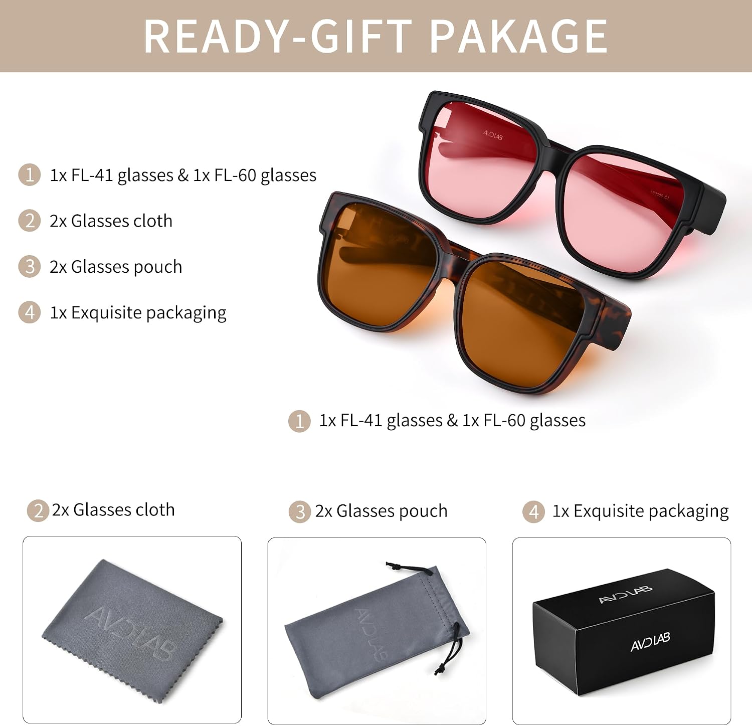 Indoor Fluorescent-41 Pink & Outdoor Fluorescent-60 Brown Tinted Fit Over Blue Light Blocking Glasses Migraine Light Sensitivity Computer Glasses Photophobia Fluorescent LED Glare Women AB3306
