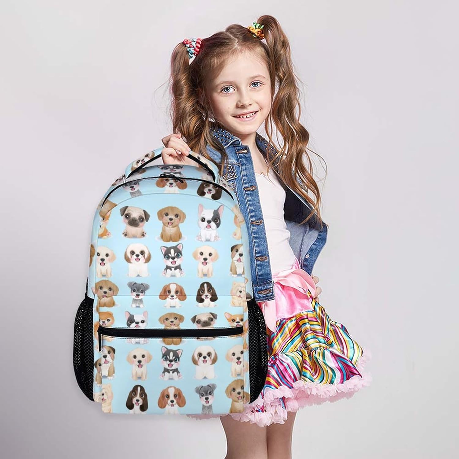 Dog Backpacks for Kids, Large Capacity Backpack for School, Cute Blue Doggy Print Lightweight Bookbag for Boys & Girls