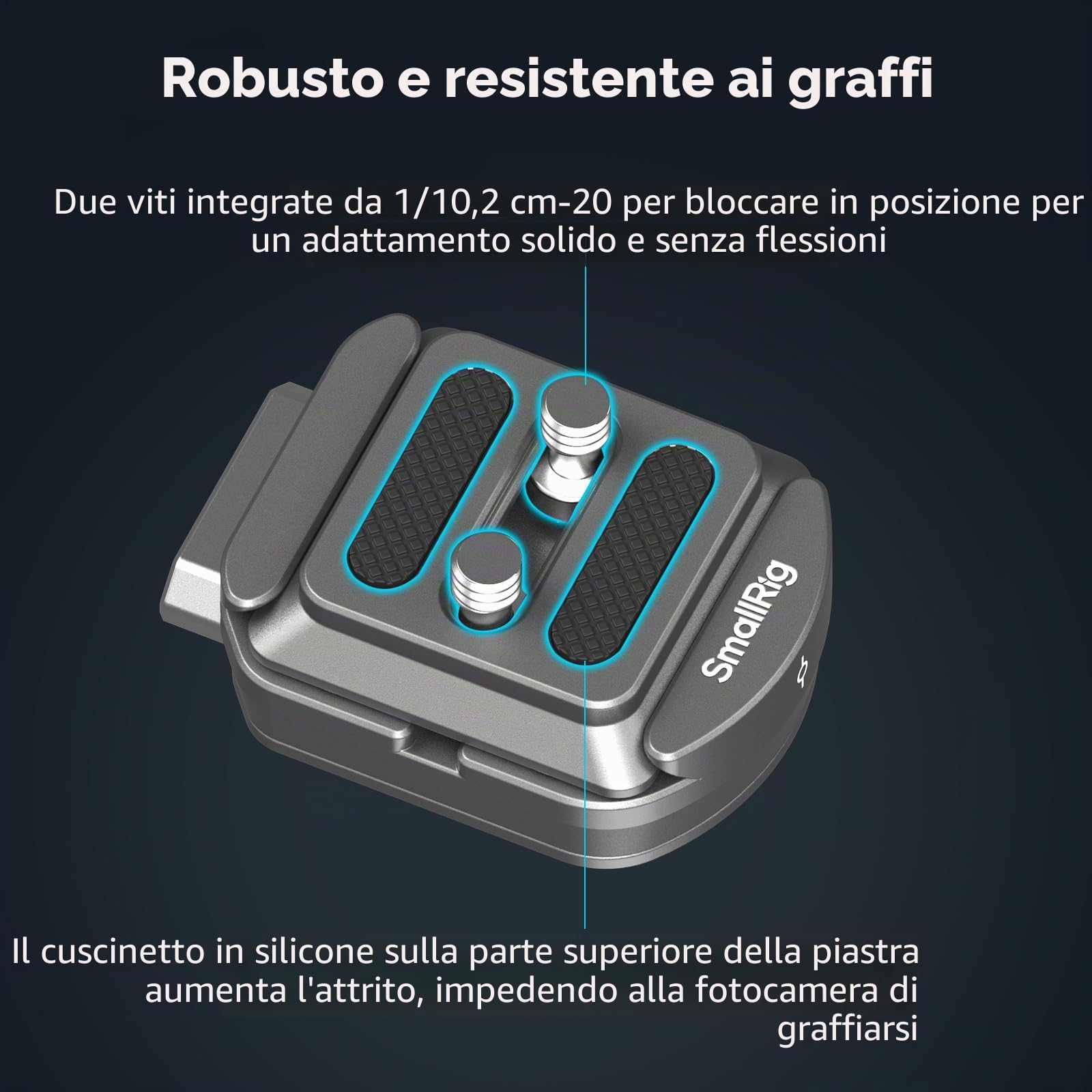 SMALLRIG Piastra di Montaggio a Sgancio Rapido per Arca-Swiss, Piastra per Fotocamera QR-Slide con Due Fori Filettati da 1/4"-20 per Manfrotto o Treppiede, HawkLock H38-4486