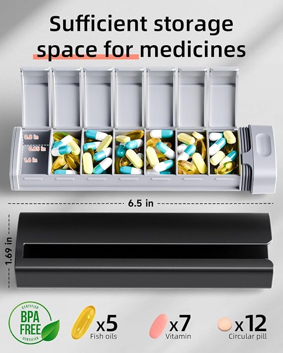 Weekly Pill Organizer 7 Day, Betife Daily Pill Box, Travel Pill Case, Cute Pill Holder to Hold Vitamins, Medicines, Supplements, Pills Organizer