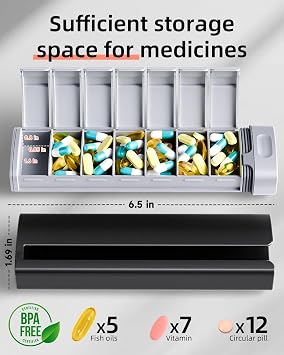 Weekly Pill Organizer 7 Day, Betife Daily Pill Box, Travel Pill Case, Cute Pill Holder to Hold Vitamins, Medicines, Supplements, Pills Organizer
