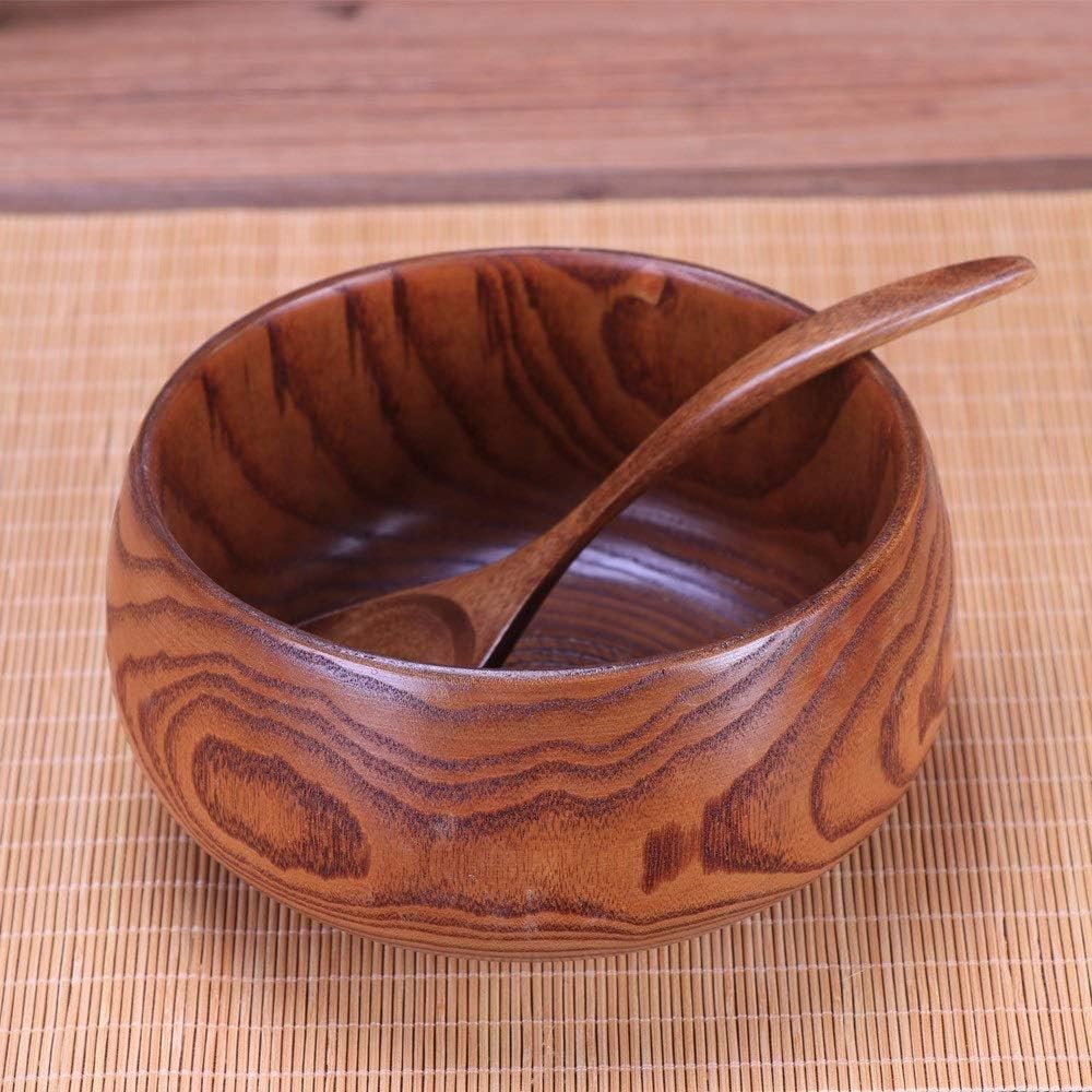 Creative Wooden Bowl Salad Ramen Soup Tableware Bowls Kids Food Container Instant Noodles for Kitchen Rice Handmade Decorative