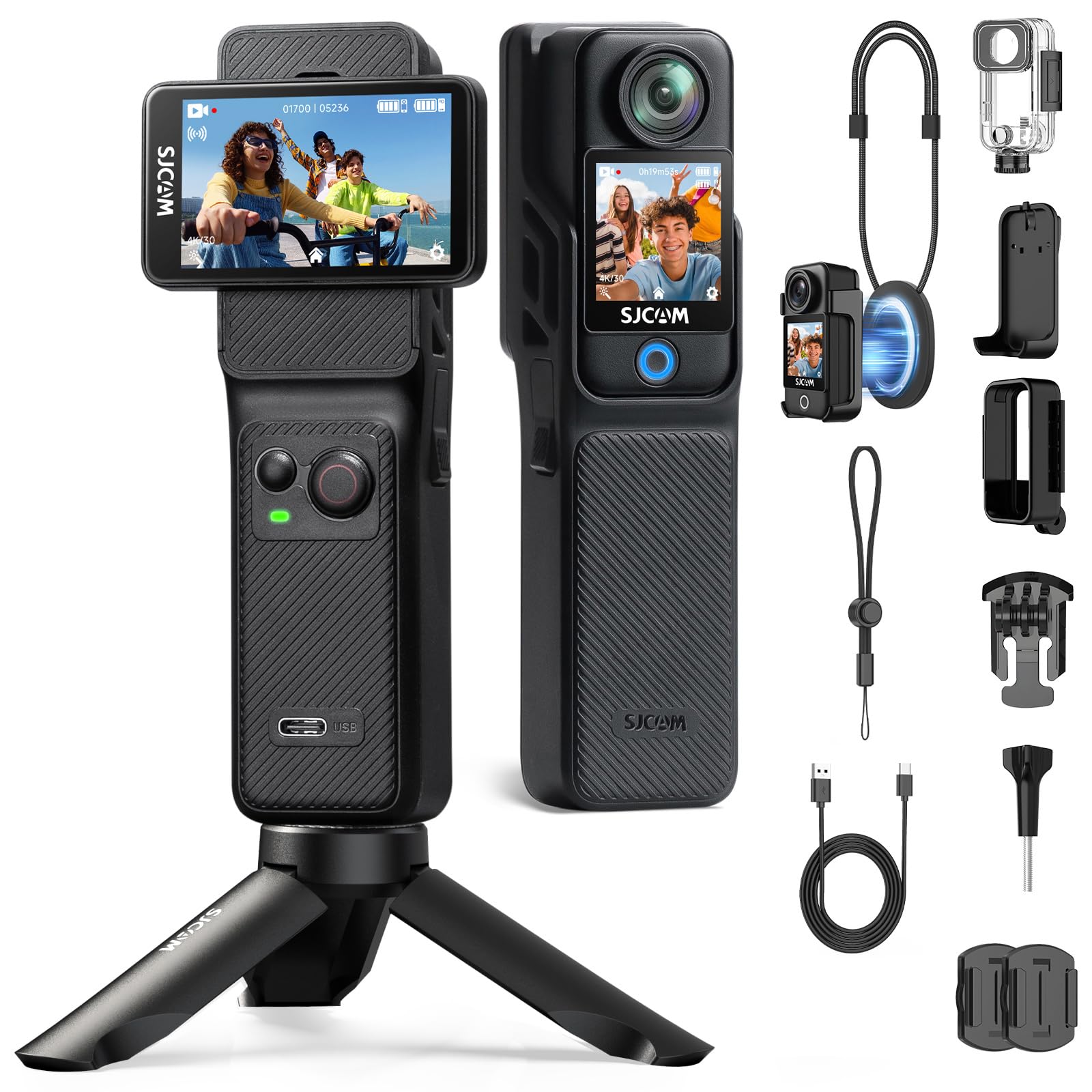 Amazon | SJCAM C400 4Kアクションカム ホワイト 128GB、デュアル