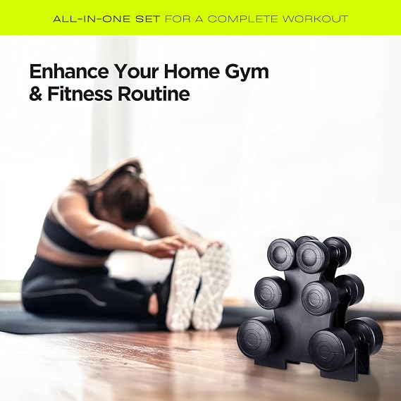 Straame Dumbbell Set with carry Rack - Hand Weights for Men & Women - 1kg, 2kg, 3kg Tree Set for Home Workout, Strength Training & Fitness – Durable, Easy to Use