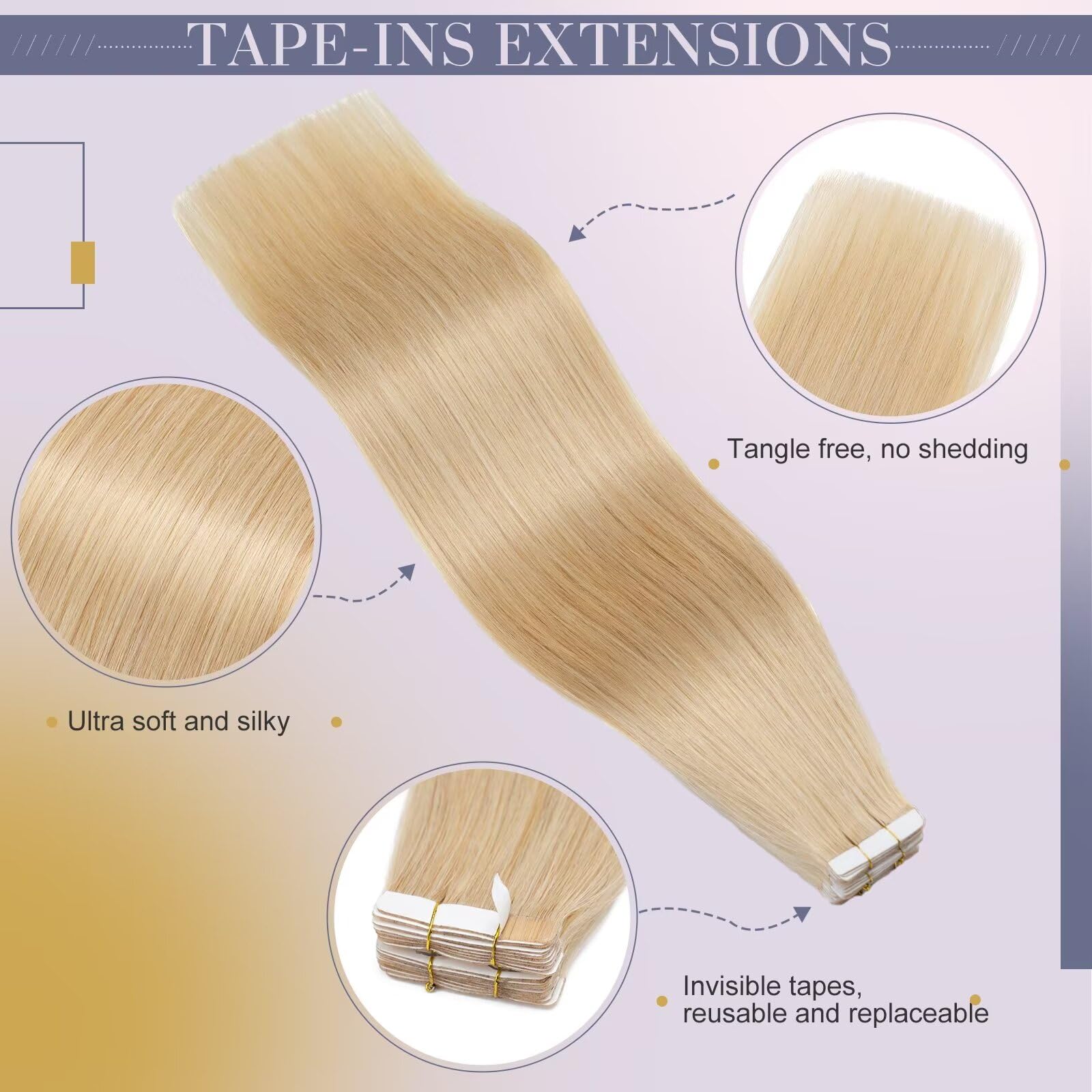 UK-Fashion-Shop 20pcs Tape Hair Extension Real Human Hair Remy Hair Extensions Straight Skin Weft Seamless Natural Blonde 24 14inch40g - Image 3