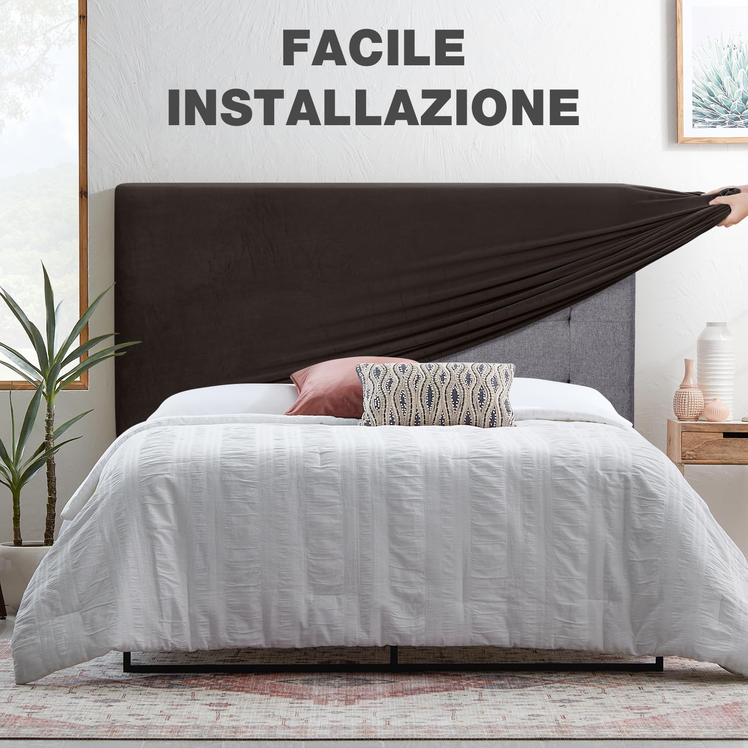 TAOCOCO Copri Testiera Letto, Testiera Letto Matrimoniale, Copritestiera Elastico, Morbido Tessuto Velour Stretch, Lavabile, Design All-In-One, Cioccolato, 180-200cm