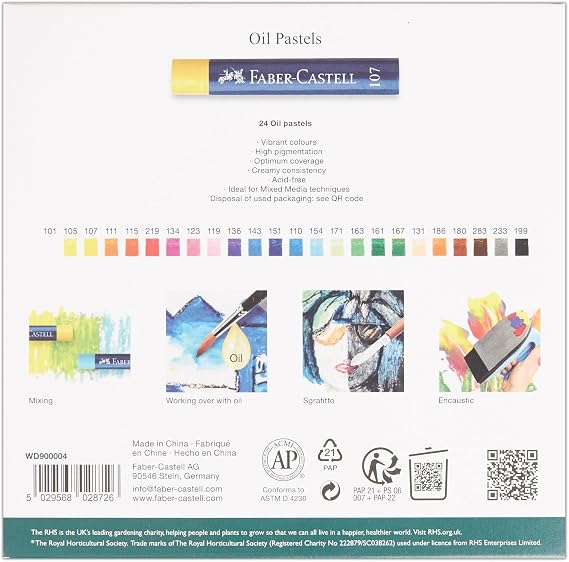 Faber-Castell Creative Studio Oil Pastels, RHS Special Edition Multicoloured, Set Of 24, For Art, Craft, Drawing, Sketching, Home, School, University, Colouring