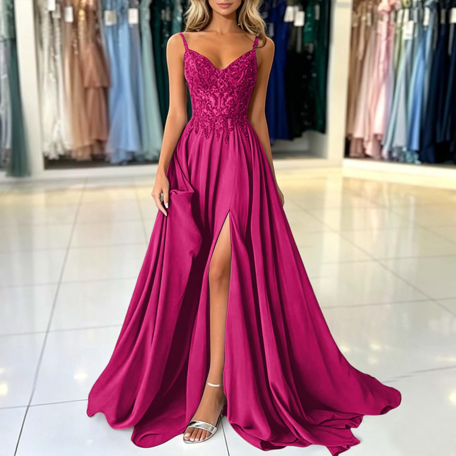 Genérico Vestido Fiesta Mujer Vestido de Noche para Mujers línea A Hombros Descubiertos de Dama Honor Elegante Largo Fiesta Bodycon Formal invitado Boda graduación2026
