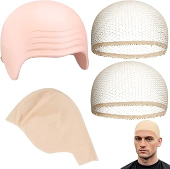 GMHLLES 2 PCS Latex Bald Caps for Dress Cosplay,Skin-Color Makeup Latex Bald Head Wig Cap for Halloween Fancy Dress Cosplay Hat Costume Accessory