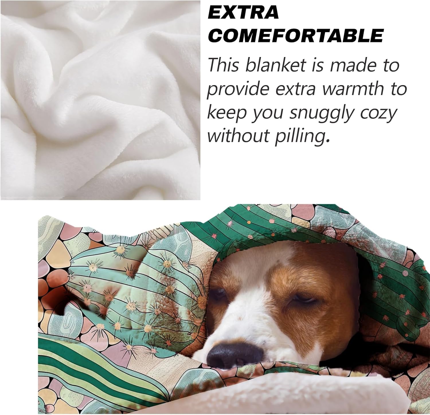 Cactus Pattern Blanket, Desert-Themed Fleece Throw with Colorful Cactus Design, Soft Cozy Lightweight Blanket, for Nature Lovers and Southwestern Decor, 50x60 in