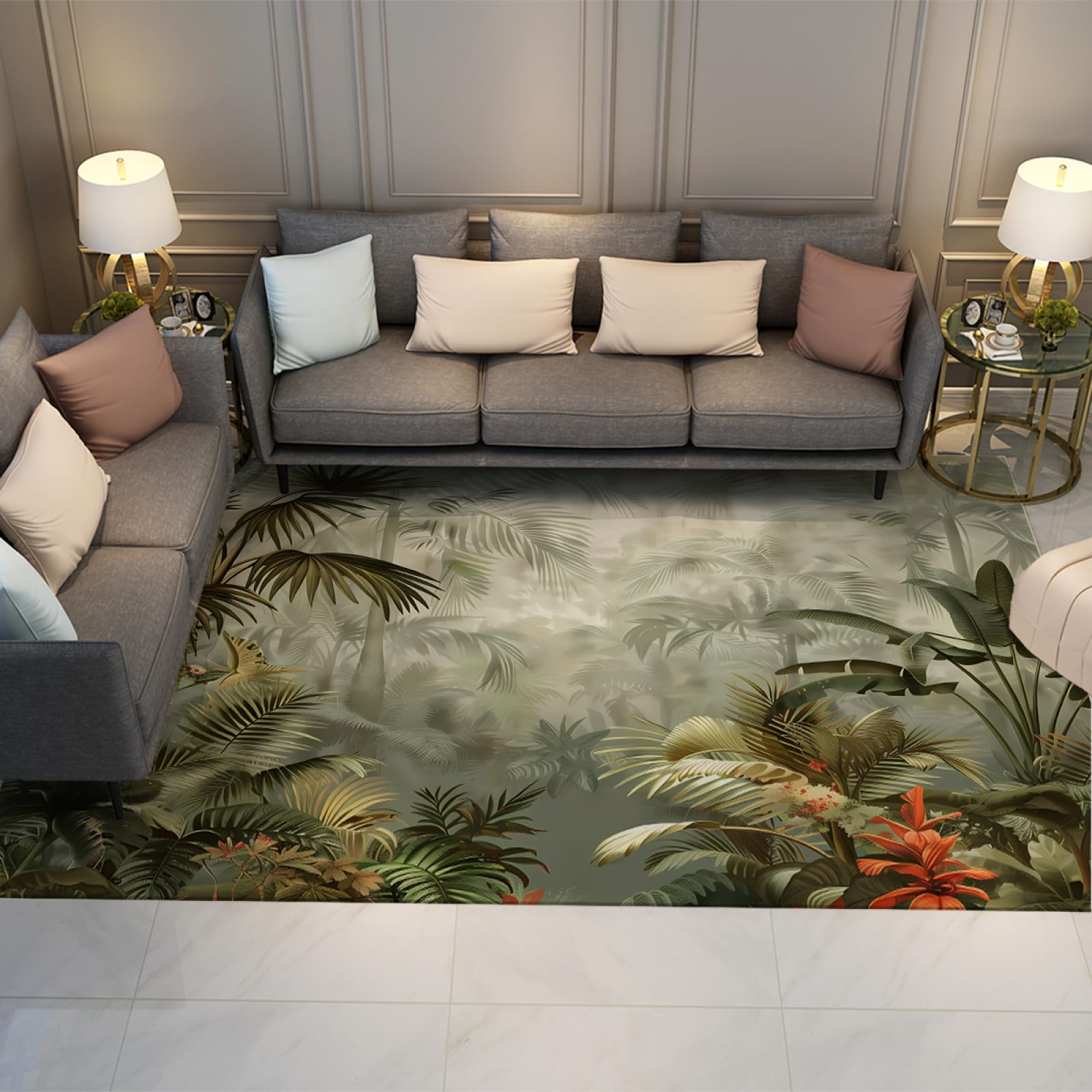 Dywan tropikalnej dżungli 80 x 150 cm, palma monstera, duży dywanik, do salonu, domu, biura, można prać w pralce, antypoślizgowy, prostokątny dywan