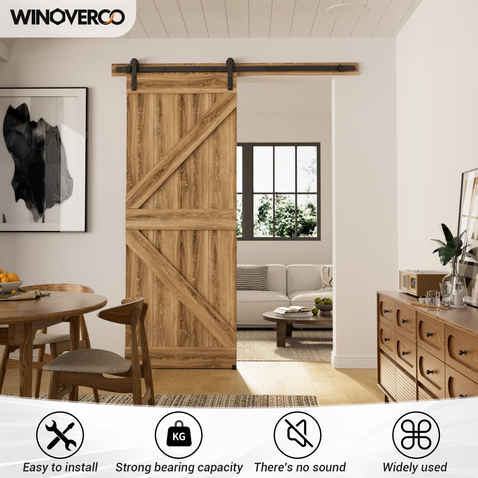 72”/6FT Sliding Barn Door Hardware Kit with Adjustable U Shape Barn Door Floor Guide, Wall Mount Rail, Splicing Track Kit (Door not Included) — Amazon image 2
