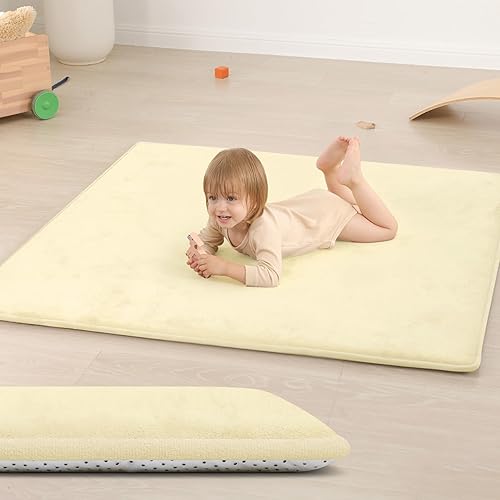 Miniatura 23 de Alfombra de Juego para Bebés para Piso, Espesor de 1.3" de Espuma Elástica, Alfombra de 1.27m×1.27m para Tiempo de Barriga, Terciopelo Coral Suave