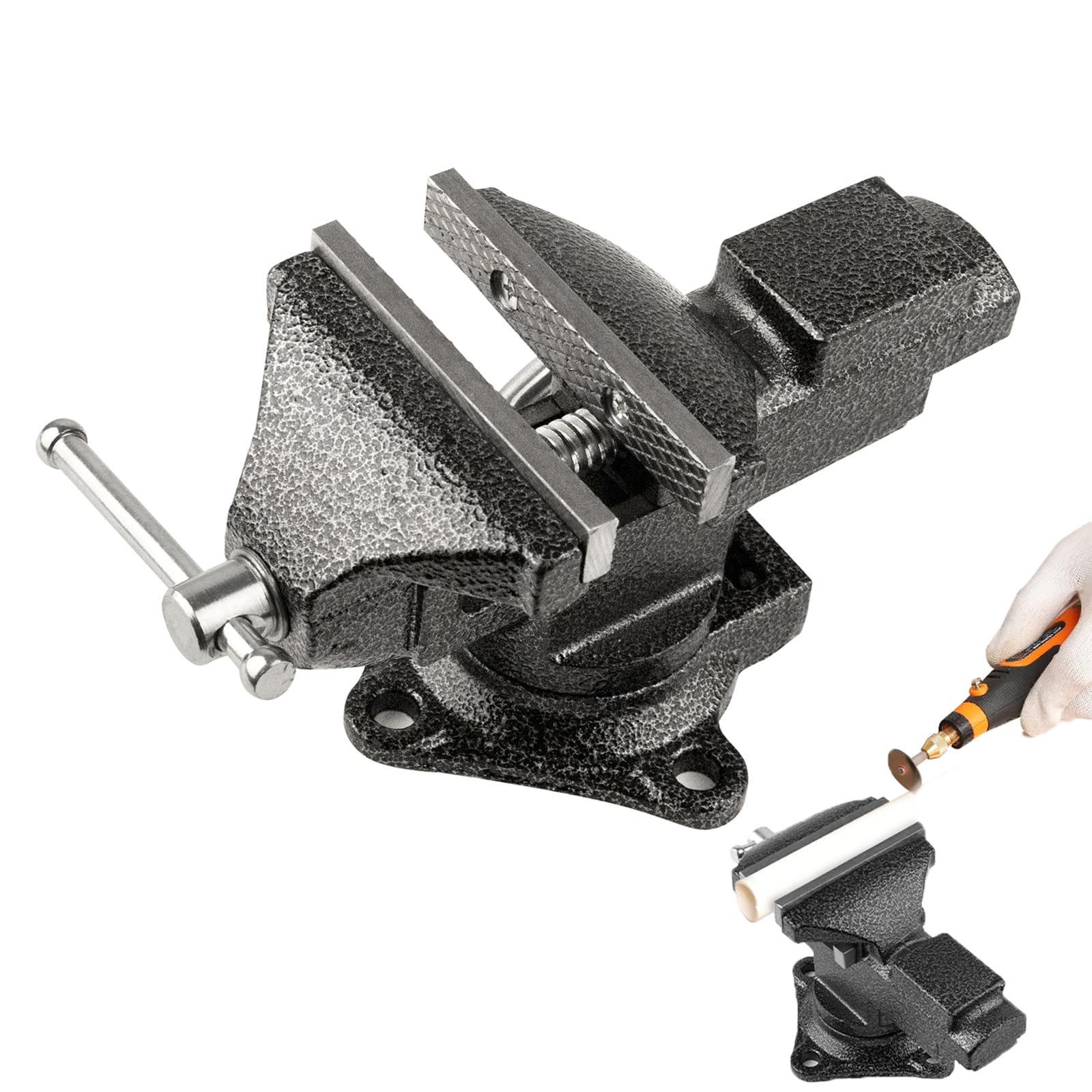 Tornillo de banco giratorio de 360°, pequeño tornillo de banco de mesa, portátil, con almohadillas antideslizantes, guantes, tornillos, para trabajar la madera, trabajar el metal