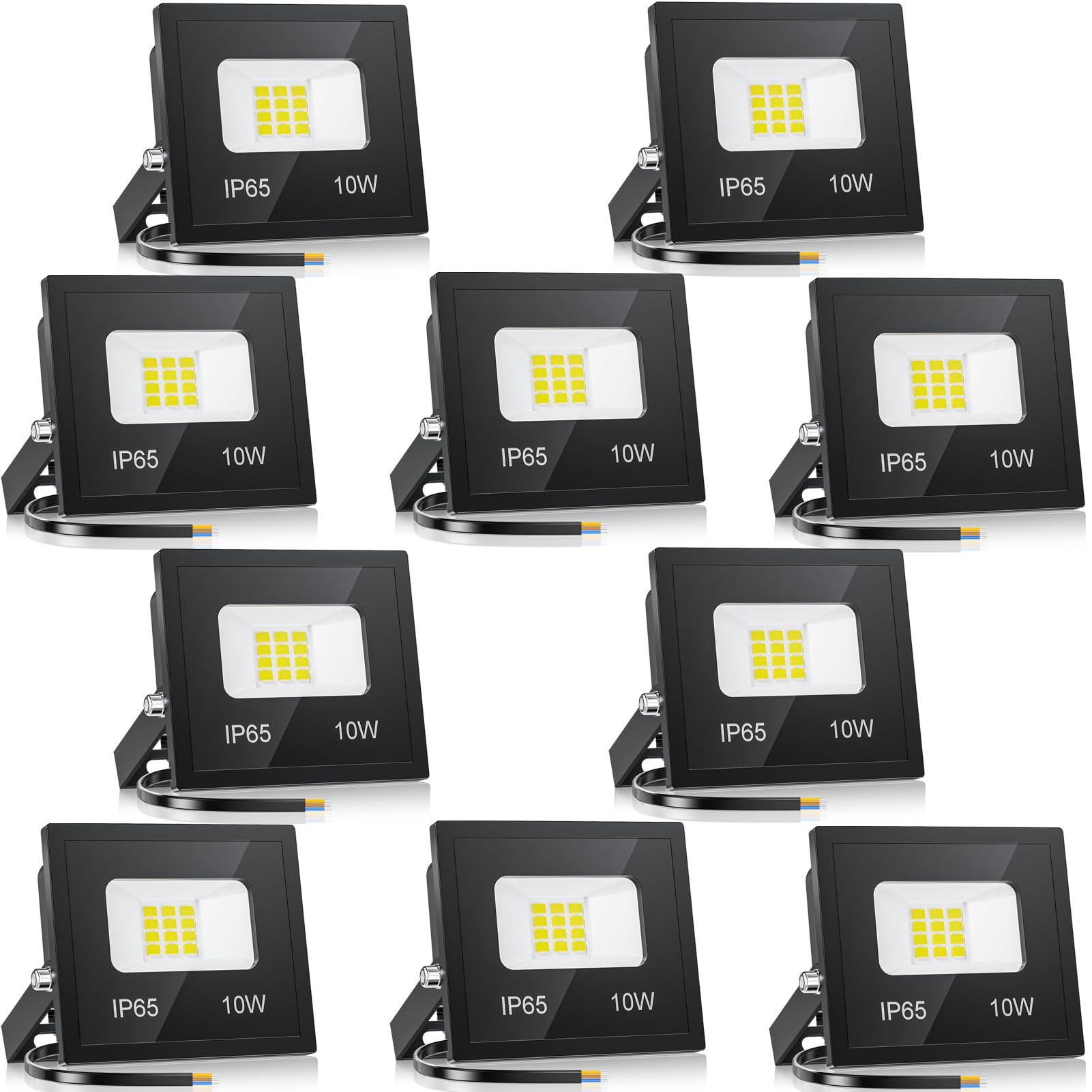 YIQIBRO 10W LED Strahler Außen, 10 Stück Klein 1000LM 6500K Kaltweiß IP65 Wasserdicht Außenstrahler Flutlicht, LED-Scheinwerfer für Garten, Garage, Hof, Außenbeleuchtung, Auffahrt