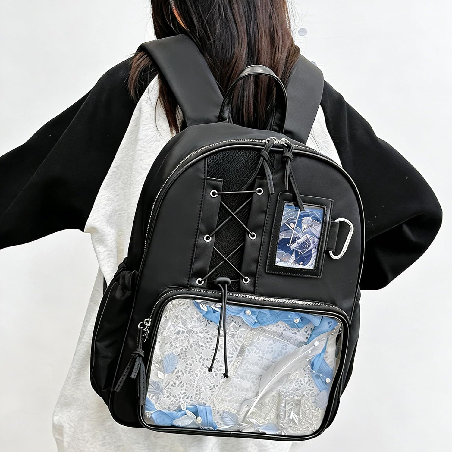 TTCAYU Ita Bag Backpack Kawaii Pins Display Bag with insert Cute Daypack for Teens Girls Boys Black Nylon