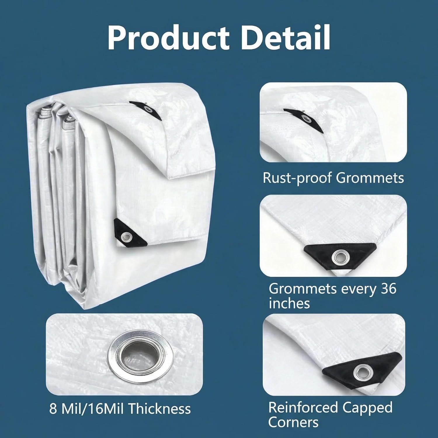 10x12 Feet Thickened Waterproof Tarp, 16 Mil Heavy-Duty Trap, Tarpaulin Cover for Camping, Emergency Rain Shelter, Outdoor Gear Protection, UV Resistant, Reinforced Grommets.