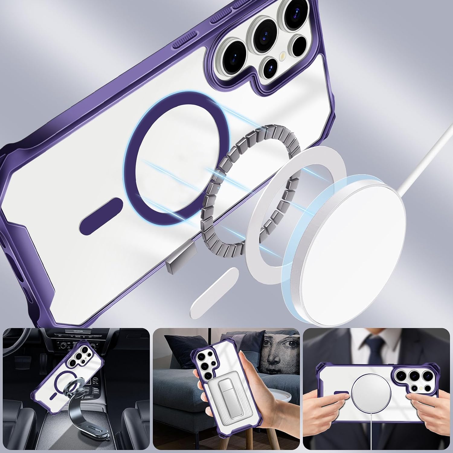 UnnFiko for Samsung Galaxy S26 Ultra Case Clear, Compatible with Magsafe, Crossbody Phone Case with Shoulder Strap, Shockproof Protection Magnetic Phone Case for Samsung Galaxy S26 Ultra (Purple)