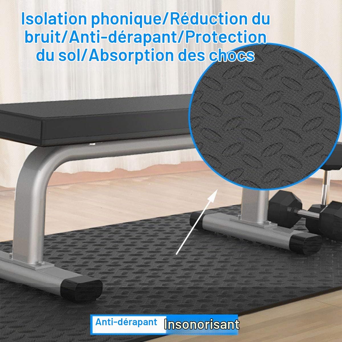 1cm Epais Tapis Anti-Vibration Universel, Tapis Anti Bruit pour Tapis de Course, Efficacement Dinsonorisation, Tapis de Sol pour Vélo Elliptique et Autres Appareil Fitness (200×100 cm)