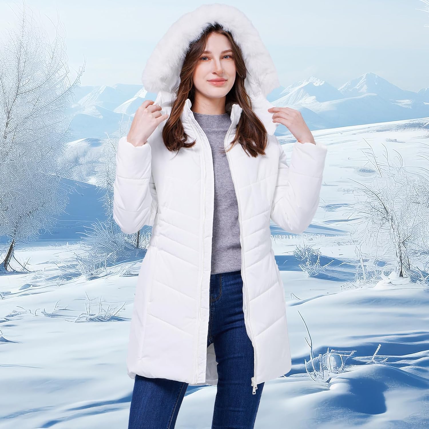 WULFUL Women's Winter Coats Long Warm Thicken Puffer Jackets Outwear With Removable Fur Hood - Image 2