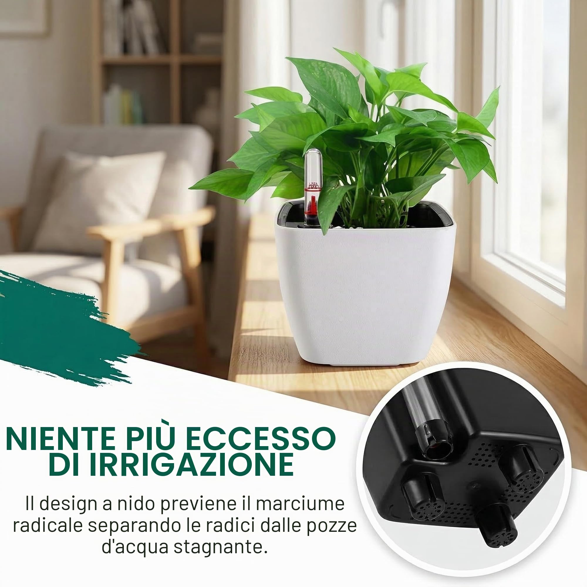 yarlung Confezione da 6 fioriere autoirriganti con indicatore del livello dell'acqua, 12,7 cm, in plastica, per piante da interno, erbe, aloe, giardinaggio all'aperto