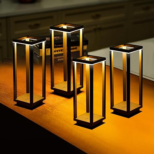 Halostorms 4 Pack Cordless Table Lamp Rechargeable, IP55 Waterproof, 60h Runtime Protable Outdoor Table Lamps, 3 Color Stepless Dimming Battery Powered Table Lamp for Dinner/Restaurant/Bedroom/Cafe