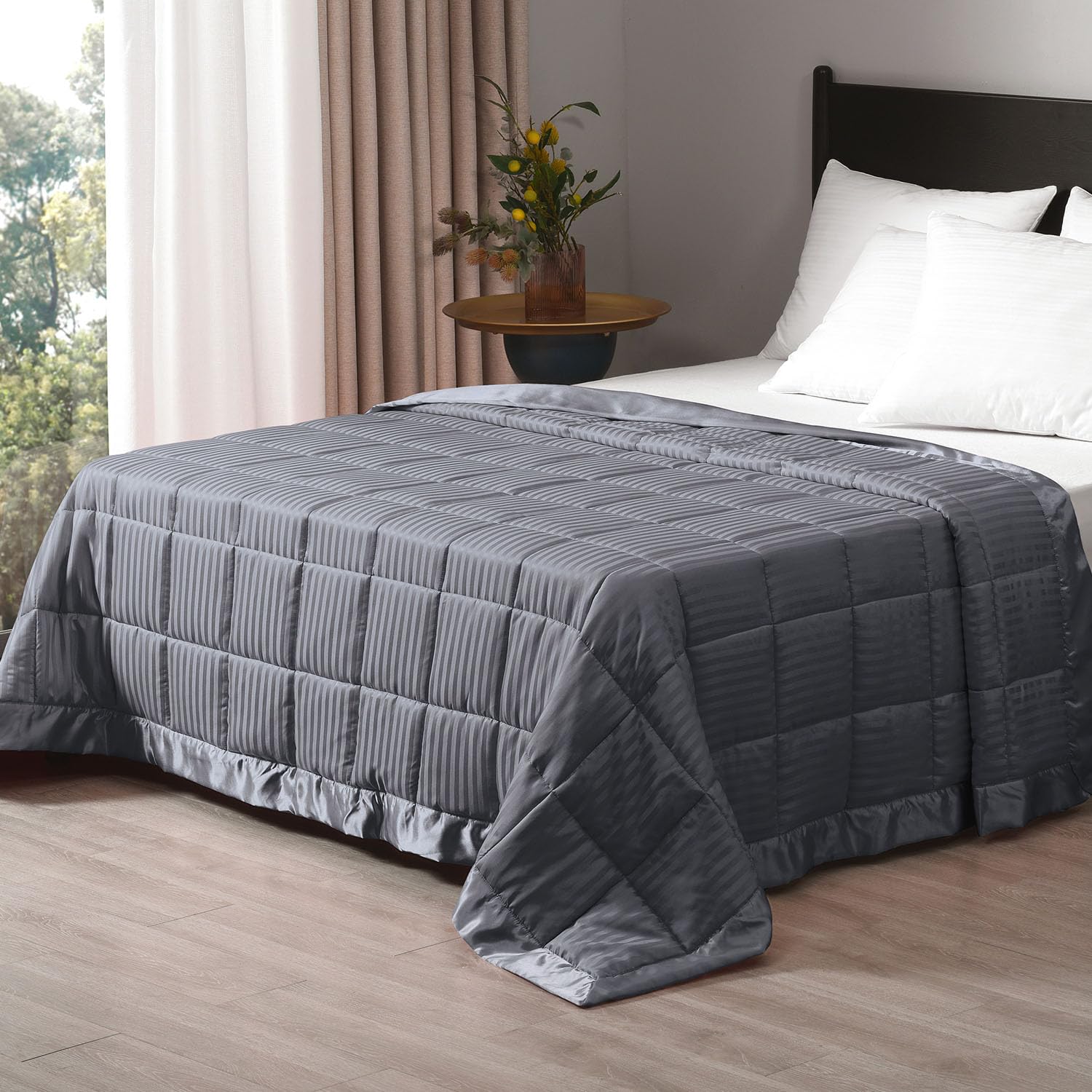 downluxe Weighted Blanket King Size, 18 lb Weighted Blanket with Glass Beads for All Season, Machine Washable Heavy Blanket (Grey, 108 X 90 Inch)