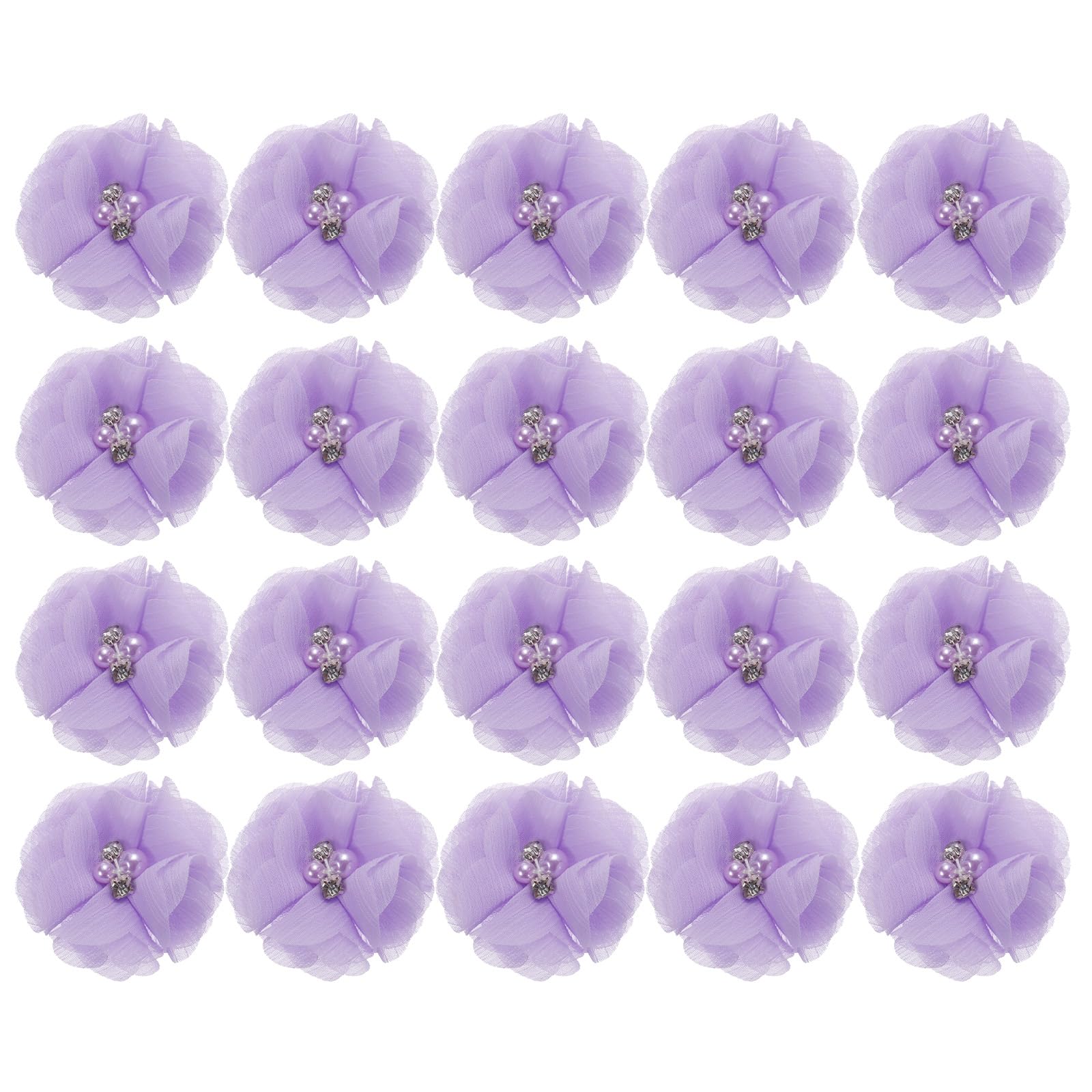 sourcing map Artificial Rhinestone Chiffon Flower Heads, Light Purple Faux Flowers 2 Inch for DIY Craft Wedding and Party Decoration Pack of 20 โ image 1