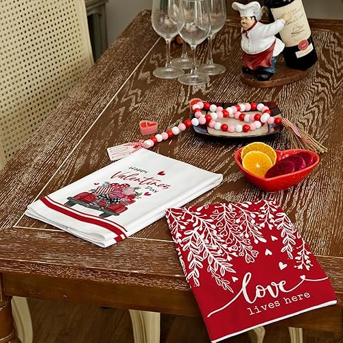 Miniatura 8 de ARKENY AD167 - Juego de 2 toallas de cocina para el día de San Valentín, diseño de búfalo rojo, hojas de amor, 18 x 26 pulgadas, decoración de boda