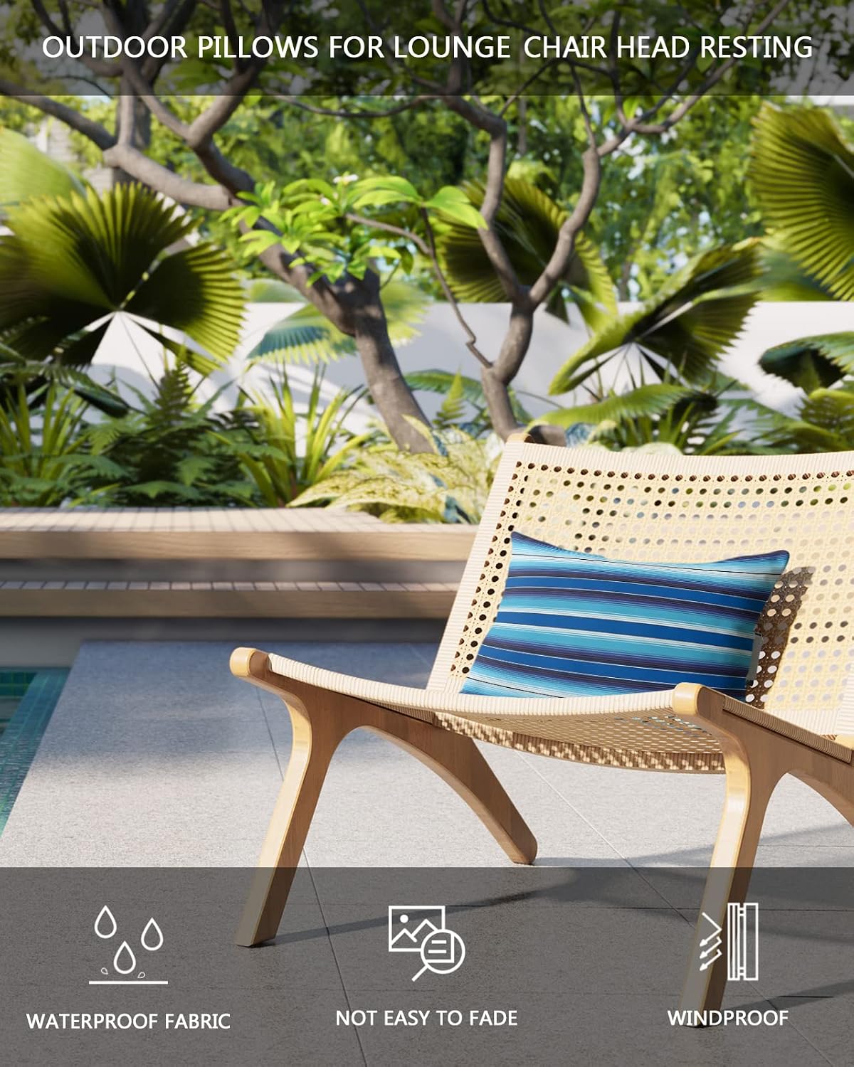 Prime Leader Recliner Head Pillow Lounge Chair Pillows with Insert Colorful Mexico Style Stripes Light Blue Lumbar Pillow with Adjustable Strap Outdoor Waterproof Patio Pillows for Beach Pool, 2 PCS