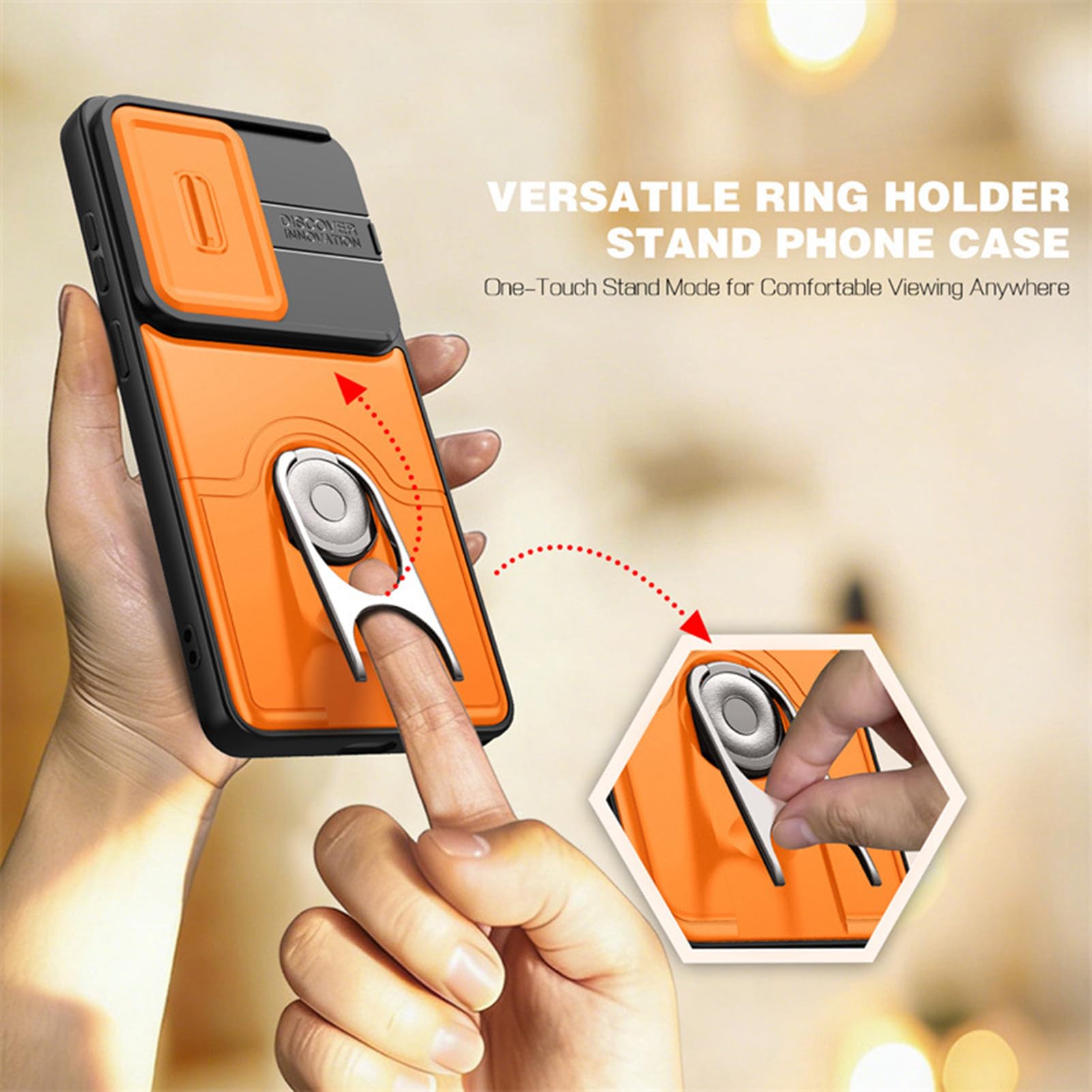 Wielofunkcyjne etui do Samsung Galaxy S26 Ultra/S26+/S26, fajna obrotowa obudowa z pierścieniem obrotowym z pełnym wysuwanym uchwytem na soczewkę, czerwona, S26
