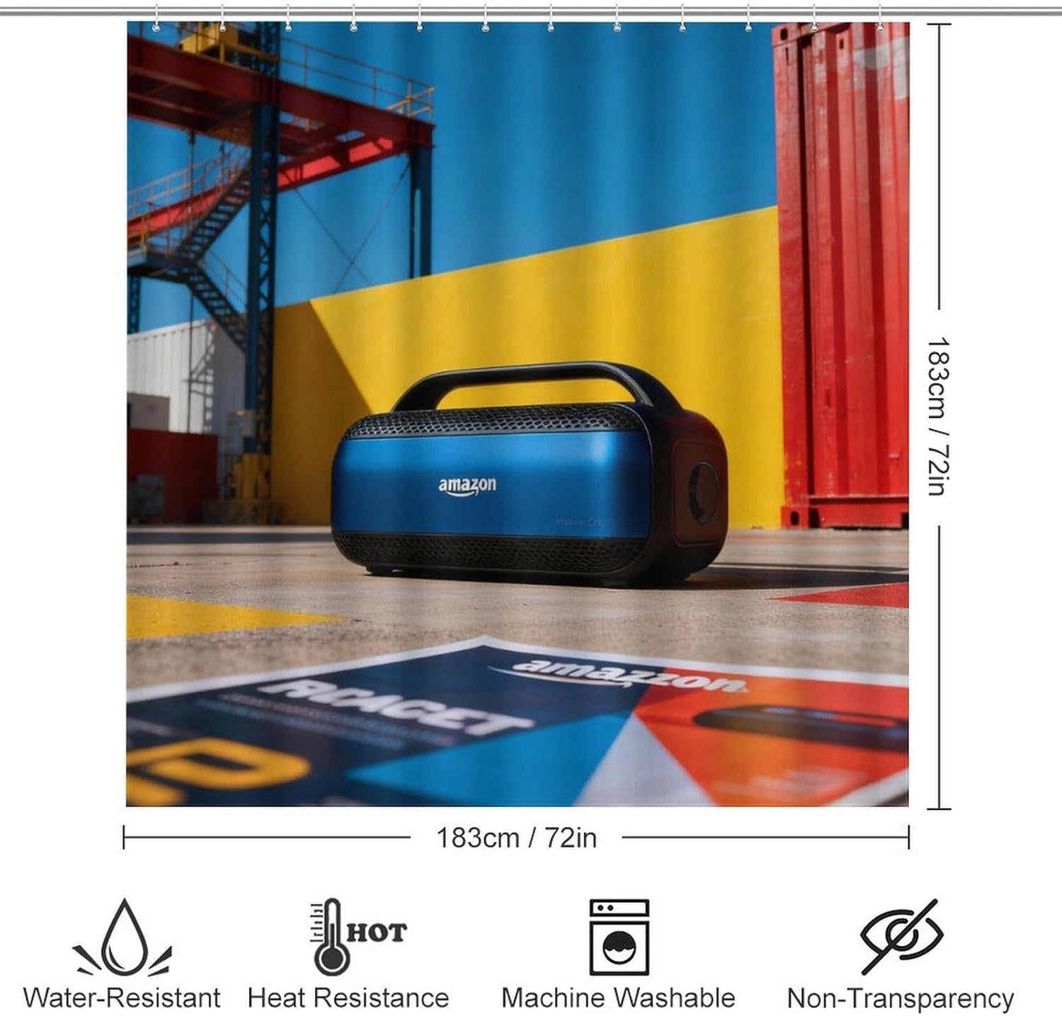 4 Piece Bathroom Rug Set with Shower Curtain, Non-Slip Bath Mat Toilet Cover Set, Geometric Patterns Bathroom Rug Sets