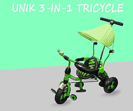 eHomeKart Tricycle for Kids - UNIK Deluxe Tri-Cycle with Sipper, Safety Guard, Bell, Parental Control Handle and Canopy - for Boys and Girls (1 Year - 4 Years) (Green)