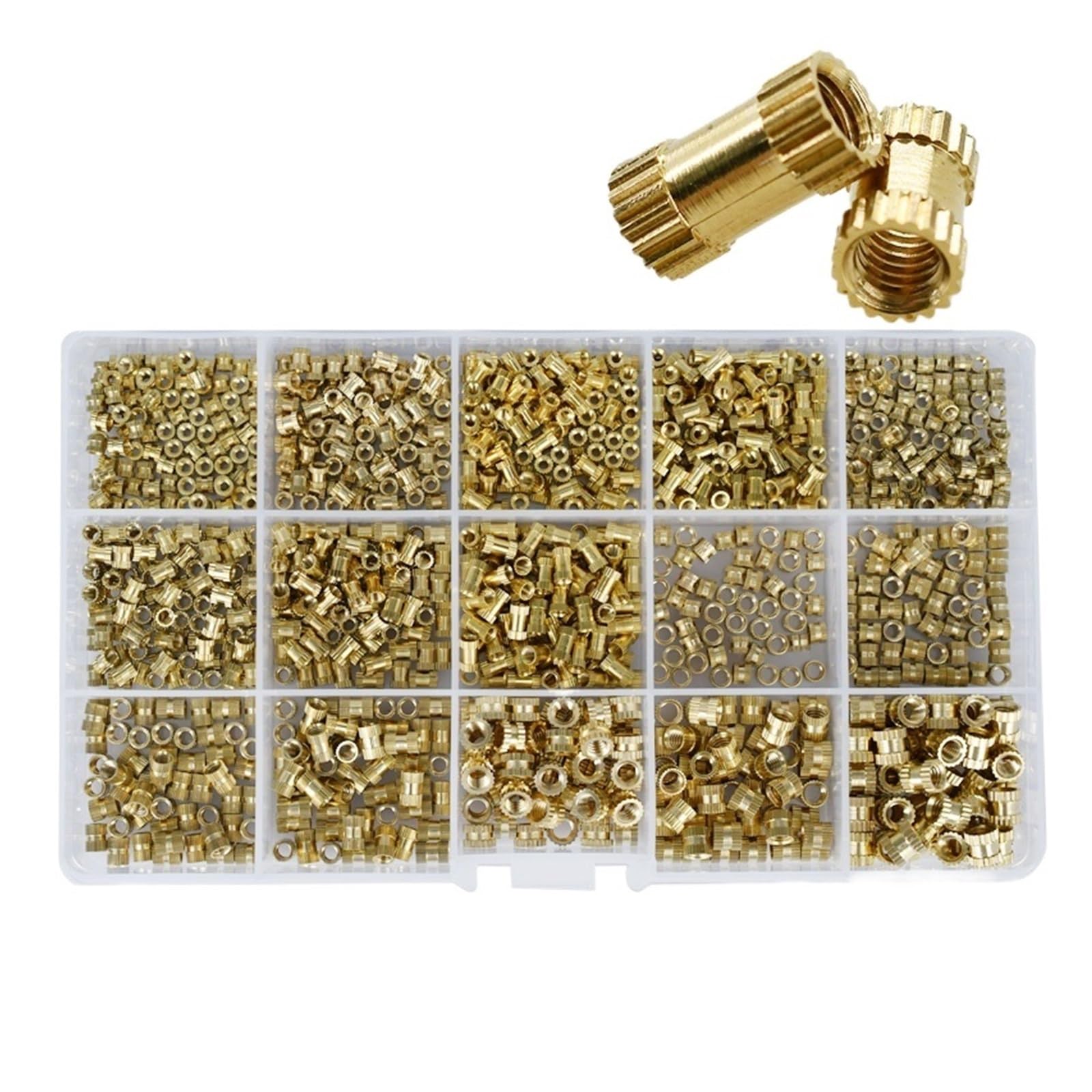 dado (componente femminile di dado e bullone) Set di kit di dadi zigrinati a doppio passaggio in ottone con inserti in rame M2 M2.5 M3 M4 M5 M6 Set di kit assortimento di dadi di fissaggio incorporati