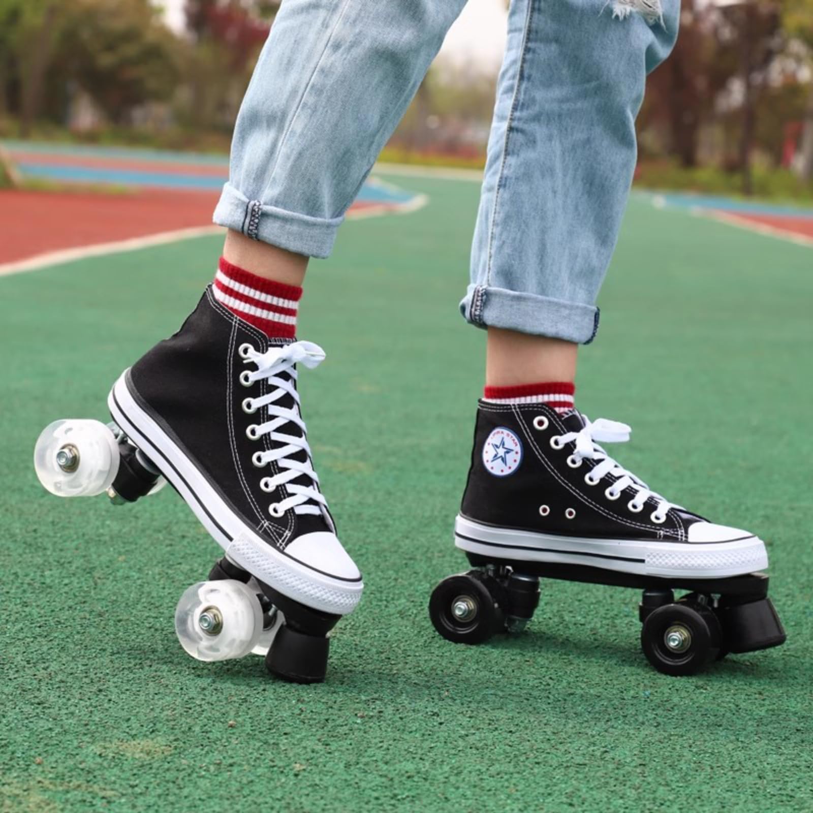 WING Patins à roulettes pour Homme et Femme Discoroller Adulte Confortable LED Rollerskates Quad Patins d'extérieur pour Filles et garçons