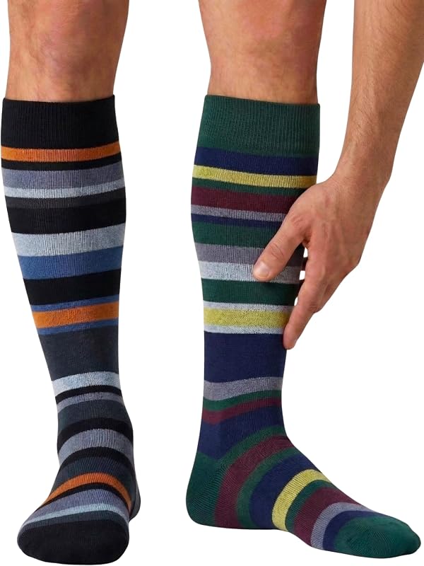 o-day Filo di Scozia Men's Long Socks with Coloured Stripes Pattern Set of 2 Pairs Knee Height Breathable Made in Italy