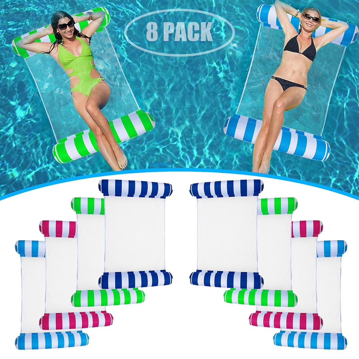 8/2 Pack Inflatable Pool Floats Adult,Plus Size 4-in-1 Multifunctional Pool Hammock Floating Lounge Chairs,Suitable for Vacation,Leisure,Pool Parties