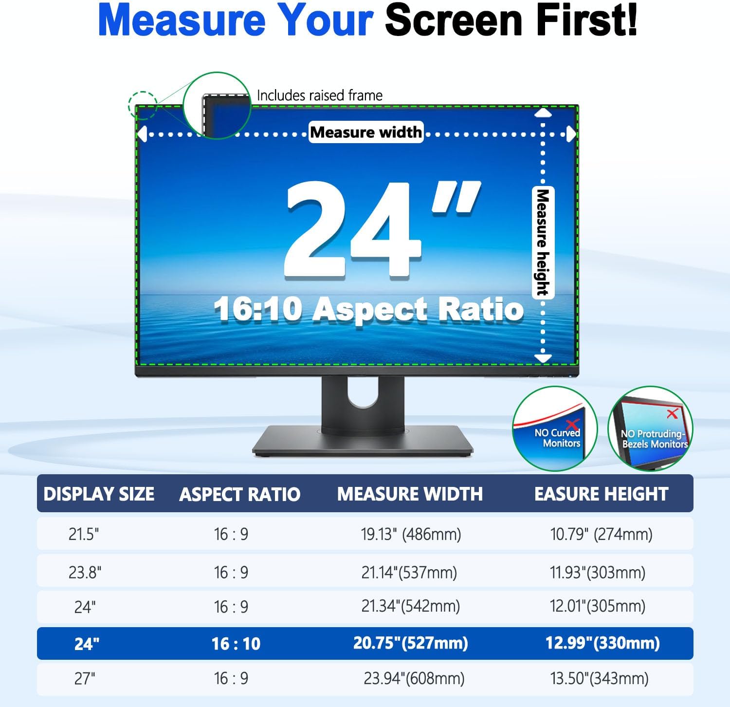 [2 Pack] Magnetic Privacy Screen for 24 Inch 16:9 Computer Monitor - Reversible Matte/Glossy Anti-Glare, Removable Blue Light Filter Anti-Spy Eye Protection Screen Protector Shield for Desktop PC