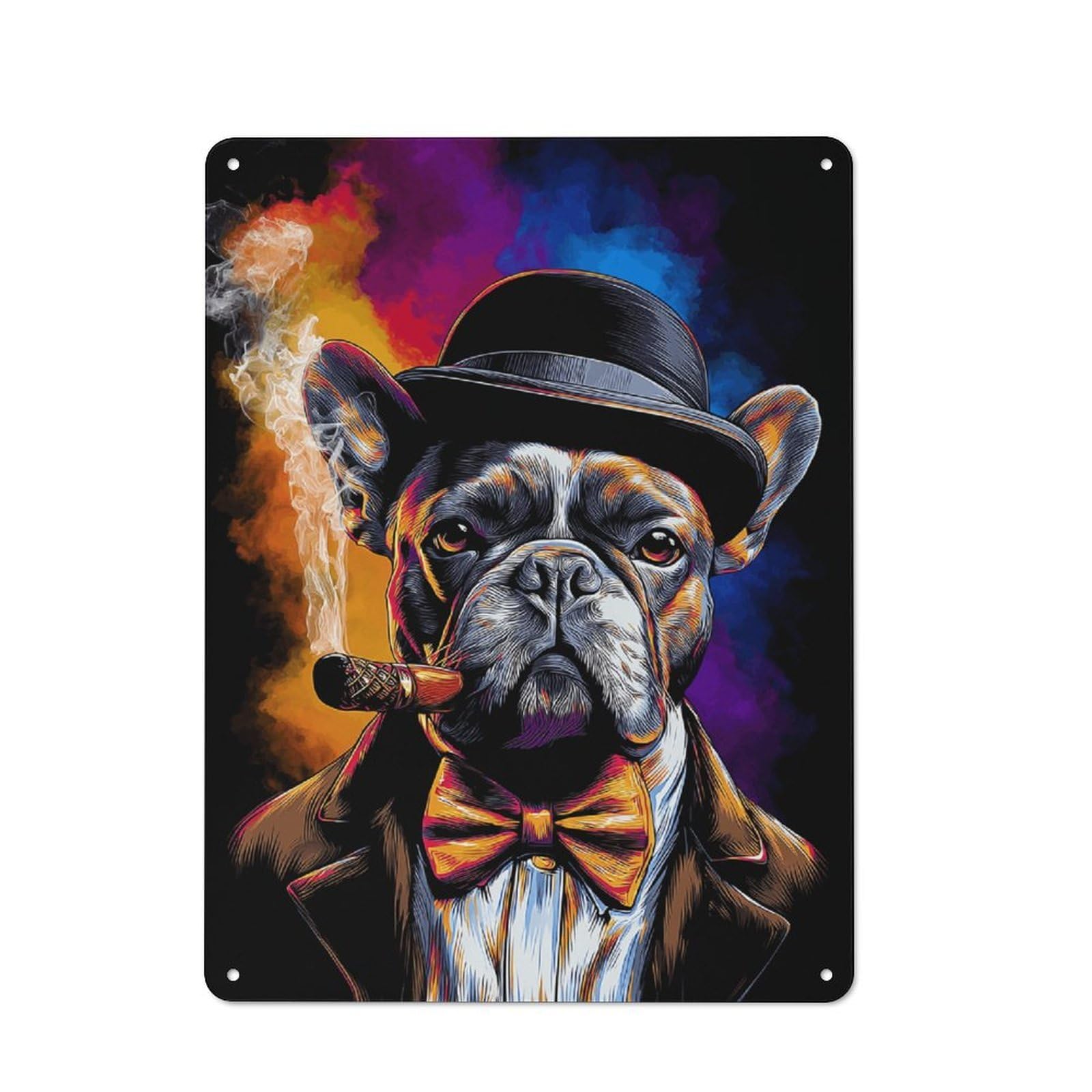 Junmoney Stylish Bulldog With Cigar Art Print Metal Wall Sign 40X30cm Featuring For Café Or Home Bar, A Winter Wall Decor Update For Hospitality Decor Collectors